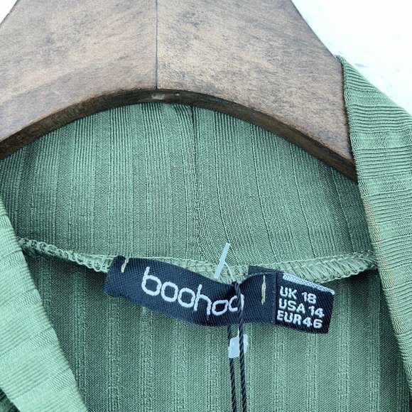 Boohoo Ribbed High Neck Green Bodysuit Size 46 - Picture 2 of 3